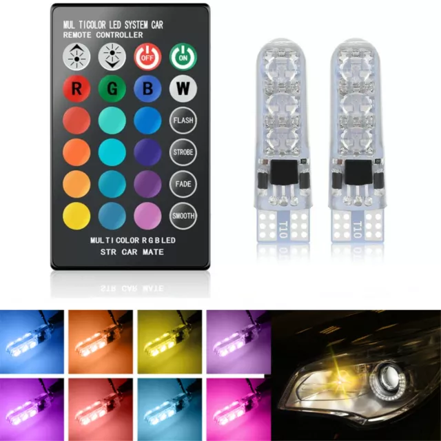 4 X LED T10 Remote Control Color Changing Car Wedge Side Light Bulbs W5W 501 RGB