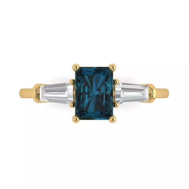 2ct Emerald 3stone London Blue Topaz Promise Bridal Wedding Ring 14k Yellow Gold