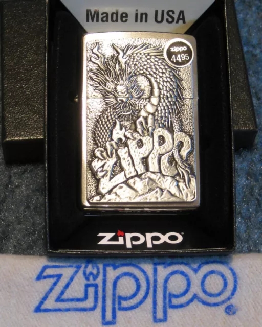 ZIPPO  EMBLEM Lighter  DRAGON Flame 48902 New PEWTER Sealed MINT IN BOX