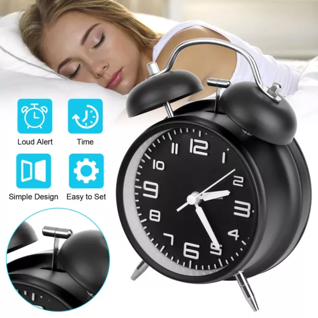 Retro Alarm Clocks Bedside Non Ticking Battery Powered Twin Bell Bedroom Clock