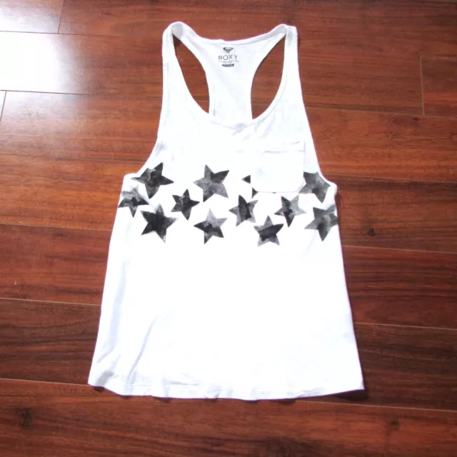ROXY ~ Size Small ~Stamped Star Print Racerback 100% Cotton Surf Tank Shirt a71