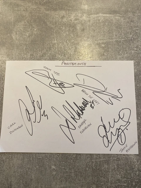 34 X Portsmouth Fc signatures - hand signed - white autograph paper