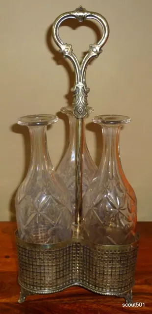 Antique Victorian With Silver Hallmarks 3 Castor Cruet Set Pressed Glass As Is