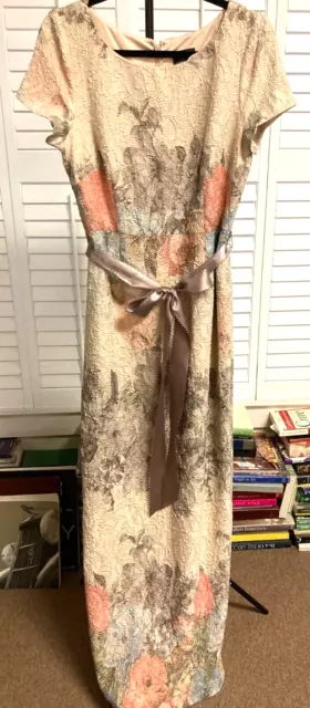 Adrianna Papell Formal Melinda Dress Long Floral Matelasse Column Gown Size 10US