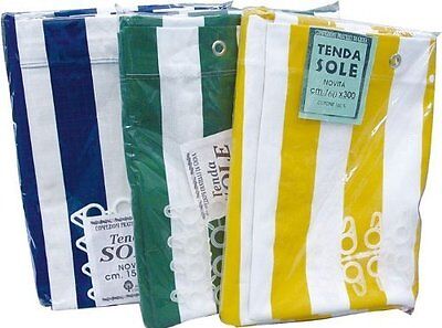 Tenda da Sole con Kit Ganci e Anelli in Tessuto a Righe Resistente da Esterno o Balcone Misura cm 140x250 Dis.1 Verde 