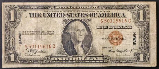 1935 A $1 Brown Seal Silver Certificate One Dollar Hawaii Note SC Block