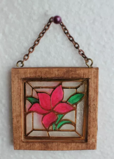 Original OOAK Mini Dollhouse Shabby Stained Glass Window Pink Lily  N Woolmer 2