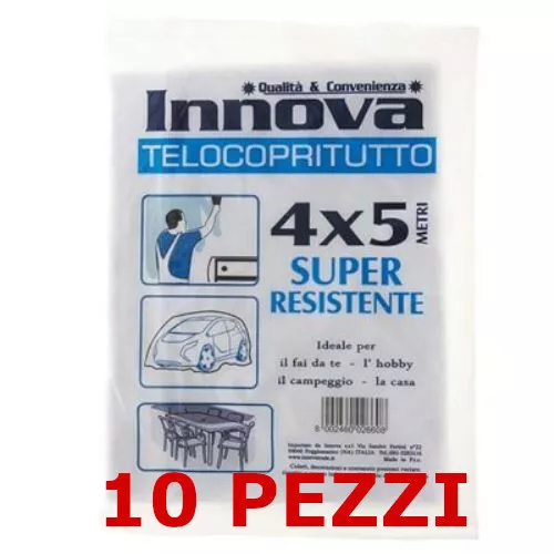 10 Pz Telo Copritutto Pittura Imbianchino Mt 4 X 5 Mt Teli Protezione Mobili Xl