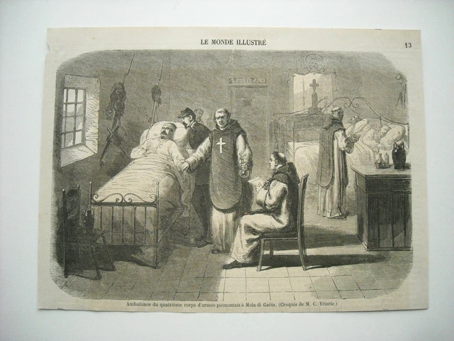 Gravure 1861. Ambulance Du 4Eme Corps D'armee Piemontais A Mola Di Gaeta.
