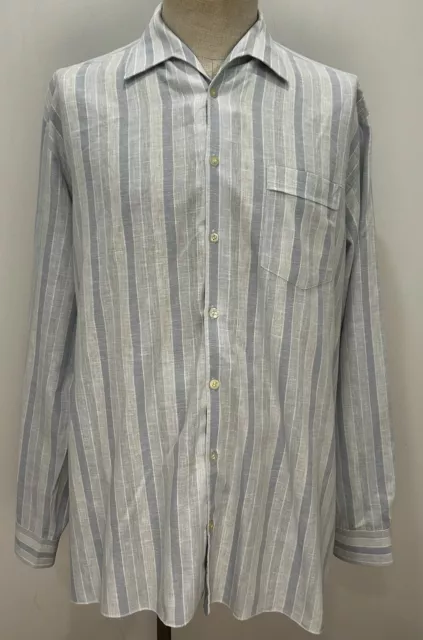 Camicia uomo blu a righe anni '60 vintage abbigliamento sportivo stile mod cotone europeo 42 L