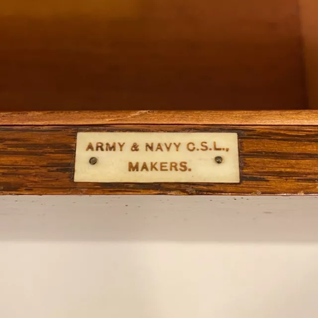 Original 1890 ARMY & NAVY C.S.L Oak Campaign HUMIDOR. Desktop chest of drawers.