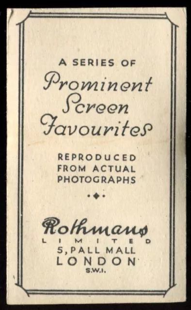 Tobacco Card, Rothmans, PROMINENT SCREEN FAVOURITES, 1934, Sidney Fox 2