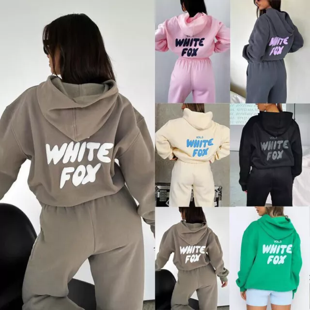 White Fox Boutique Hoodie 2Pcs Tracksuit Set Hooded Sweatshirt Pullover Fleece-A