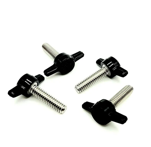 1/4"-20 x 1" Thumb Screws T Bolts Black Tee Wing Hand Knob 4 Pack Stainless