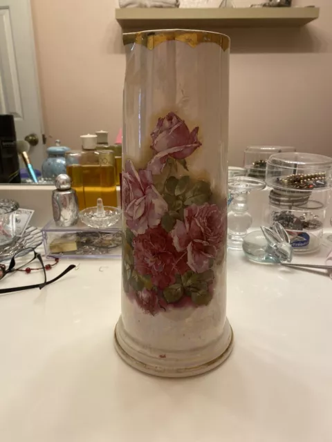 Antique Broken Pieces Craft Vase roses Hand Painted Gold Edge Iridescent Large