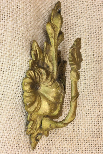 Old Hook Fancy picture Hanger Curtain Tieback Leaves Flower Brass Victorian 3