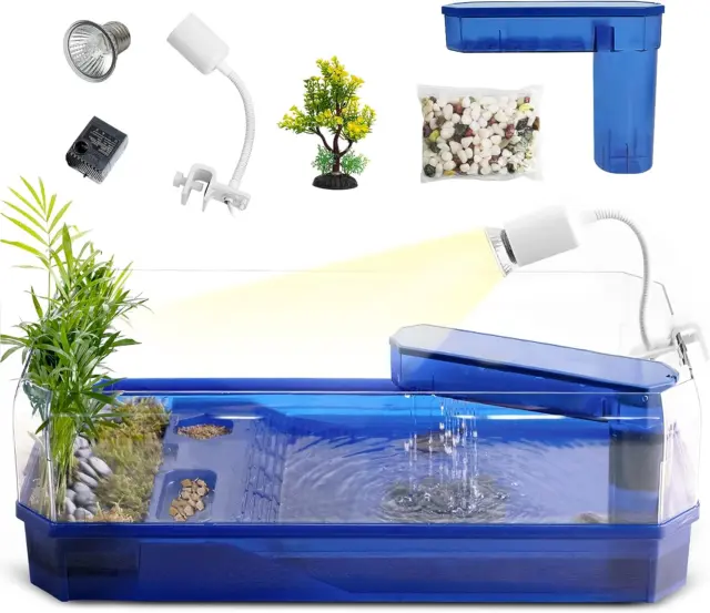 Turtle Tank Habitat, Acrylic Aquatic Tortoise Aquarium Starter Kit with Small