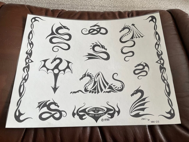(Lote 56) Hoja laminada de arte flash tatuaje vintage Jeff Bartels 1998