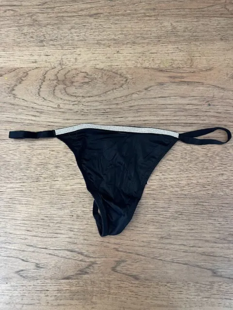Victoria's Secret Very Sexy V-String Bling Shine Rhinestone Strap Thong  Panty Black Size X-Large New 