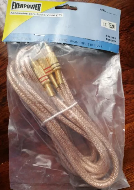 2 Metros  Cable Audio Estéreo 2RCA a 2RCA Macho Dorado Metal