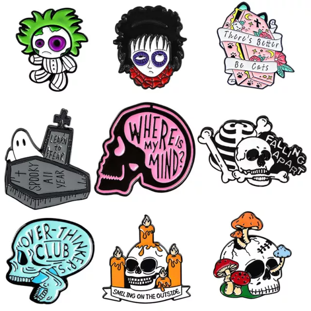 4 Stück Lustige Anstecknadeln Punk-Skelett-Schädel Emaille Rucksack- 。