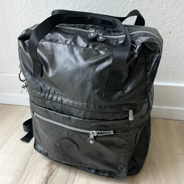 Kipling ALVY 2-In-1 Convertible Tote Bag Backpack Metallic Black BP3870 EUC