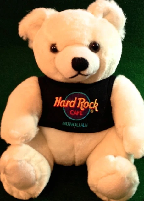 Hard Rock Cafe Honolulu 1991 Blanc Ours en Peluche 9 " Fluo Hrc Logo Noir