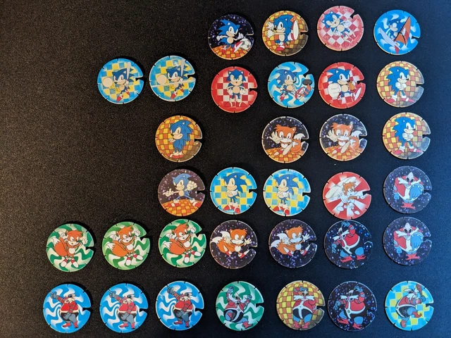 Lot de 38 POGS Sonic The Hedgehog SEGA 1995 (tous différents