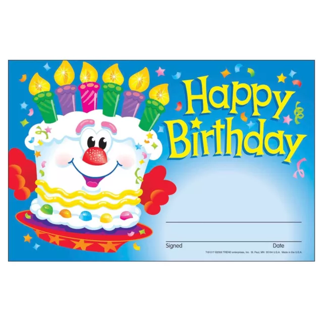 Trend Enterprises Happy Birthday Cake Recognition Award, Pack of 30