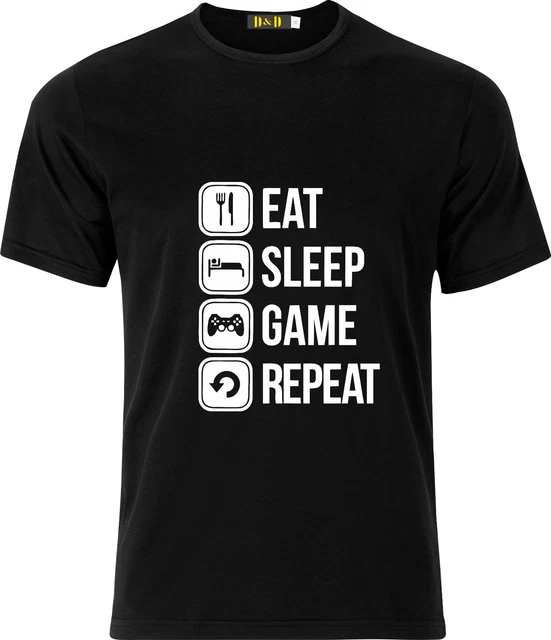 Maglietta Eat Sleep Game Repeat Funny 100% Cotone