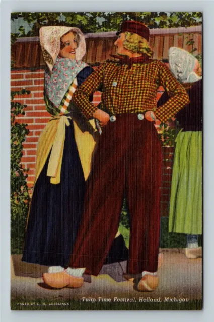 Holland MI, Tulip Time, Dutch Dancers, Antique, Michigan Vintage Postcard