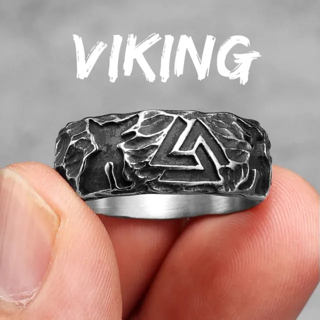Viking Ring Triangle 316L Stainless Steel Mens Rings Vintage Rock Punk Silver