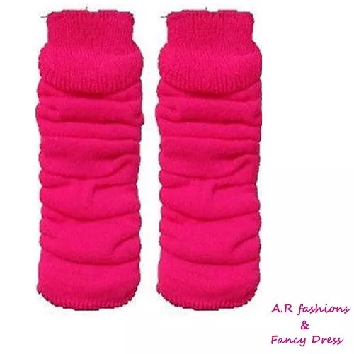 Neon UV Pink Leg Warmers 80s Fancy Dress Ladies Hen Party Dance Retro Plain Pink