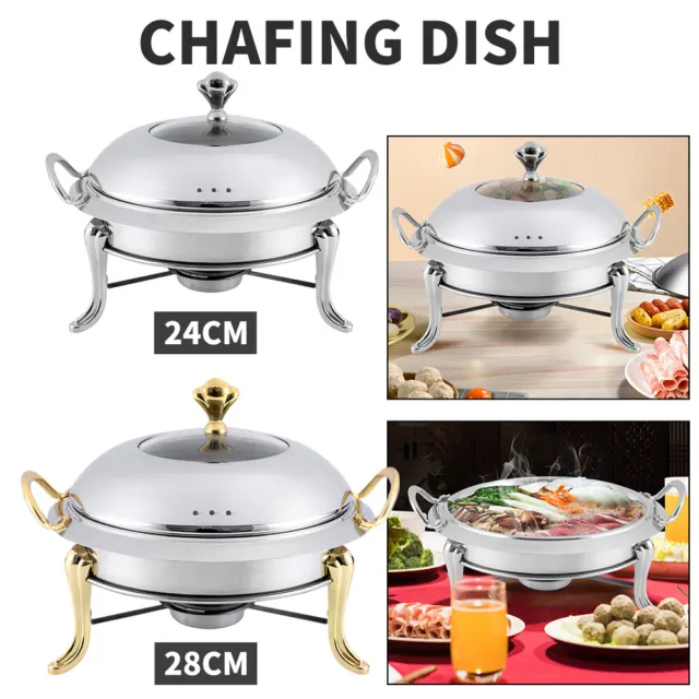 24/28cm Commercial Chafing Dish Buffet Chafer Food Warmer Stainless Steel Pot
