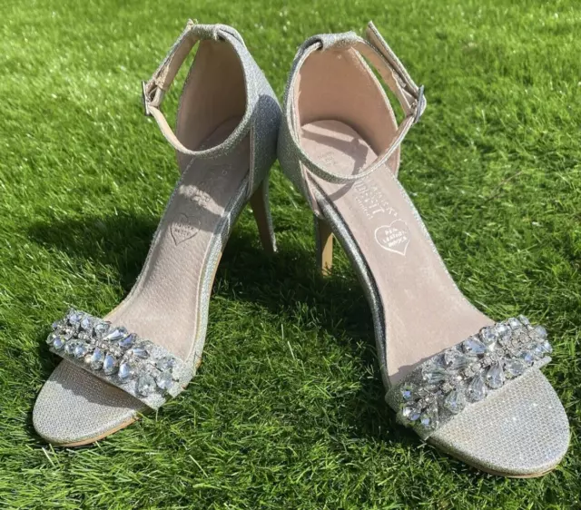 Wide Fit Silver Diamanté Mid Heel Sandals | New Look