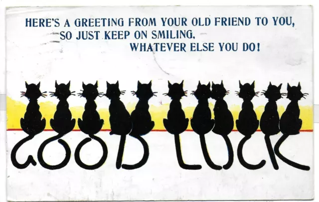 Vintage Bamforth  Postcard,Lucky Black Cat,Keep On Smiling,Good Luck,1935