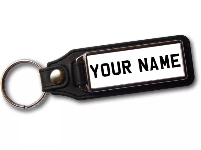 PERSONALISED NUMBER PLATE KEYRING White with Flags Custom Gift Large Leather