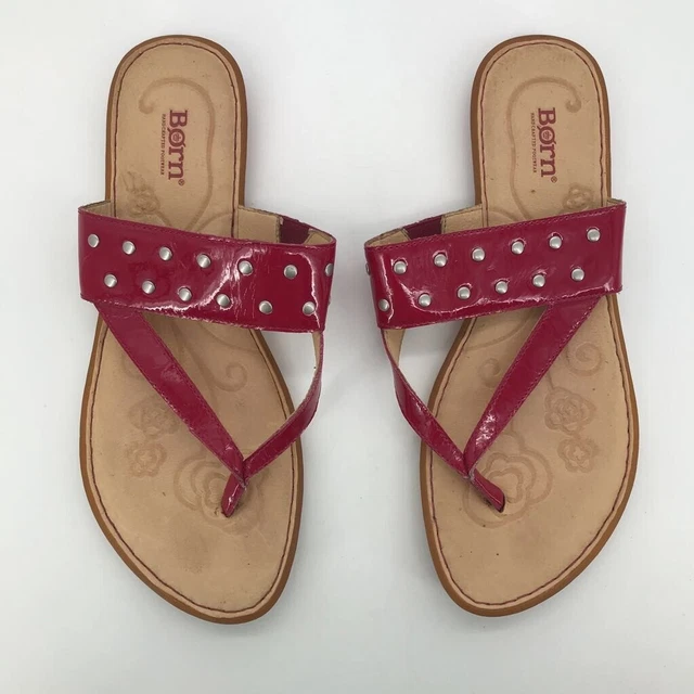 Born Womens Krysten Thong Sandals Pink Rubber Outsole Studded Flat Heel 11 M