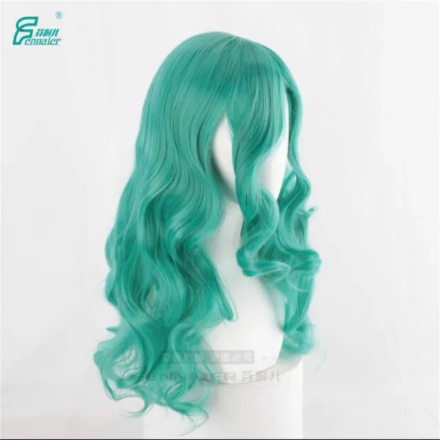 Long green curly wavy bangs hair girl Cosplay wig party mask STANDARD social