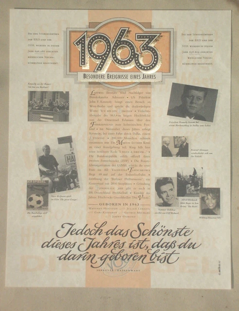 GEBURTSJAHR 1963 URKUNDE*ZAHLENBLATT*JAHRESZAHLENBLATT* EUR 1,00