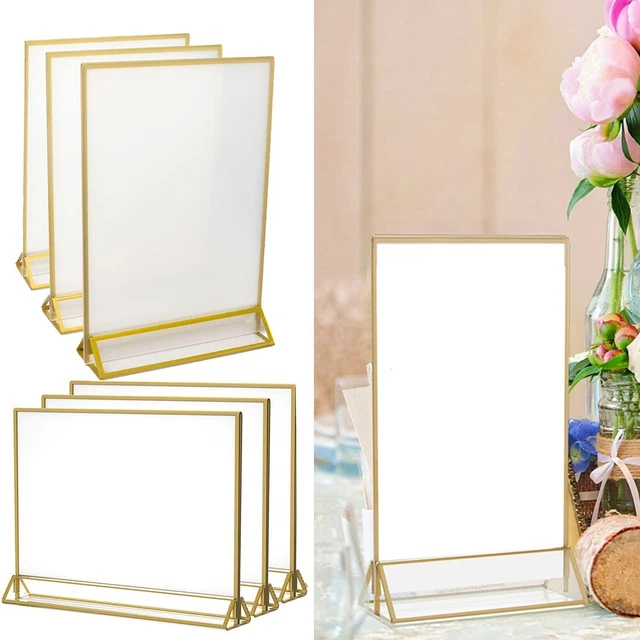 Support de menu acrylique chic et moderne avec bords dorés et design cristallin