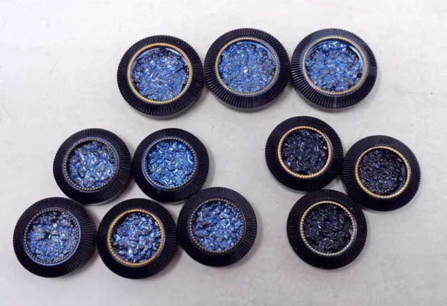 Lot de 11 Boutons anciens en galalithe - bleu - Mercerie vintage