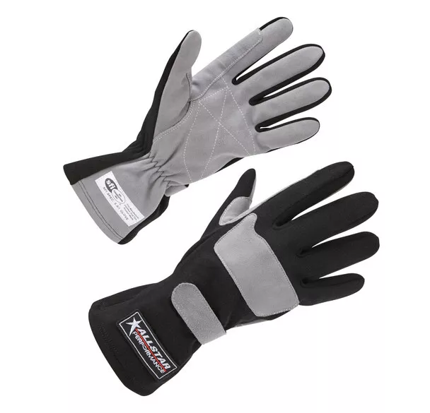 Allstar 911015 Single Layer Racing/Driving Gloves SFI 3.3/1 Black & Gray X-Large