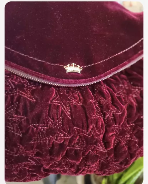 Juicy Couture Bordeaux Red Velour Shoulder Bag Purse Handbag Gold Signed Tag 3