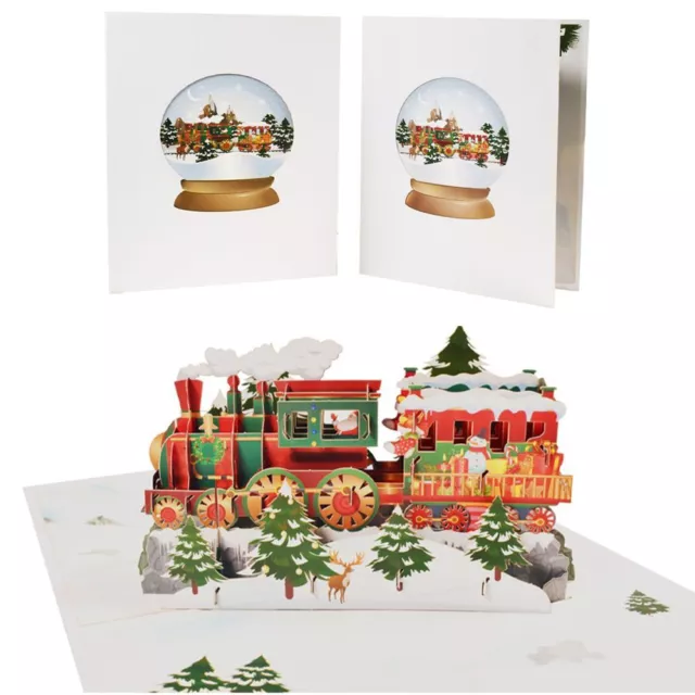 de Noël Carte postale Cartes de voeux Train de Noël 3D Pop-Up Cartes de voeux