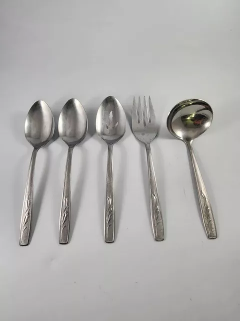 Qty 5 Oneida Autumn Memory Custom Silverware Serving Spoon Gravy Ladle Fork