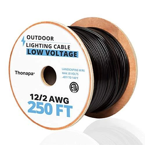 Cable de paisaje de bajo voltaje 12/2, 250 pies - cable negro exterior de bajo voltaje para