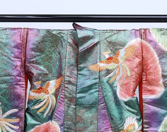 Japanese Kimono Uchikake Luxurious Wedding Embroidery Pure Silk Phoenix K539 4