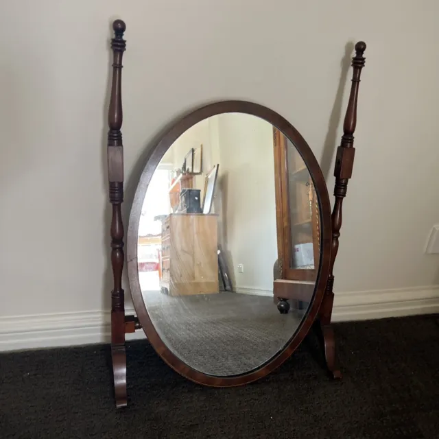 Antique style Vintage Oval Mirror framed in Wood with Stand