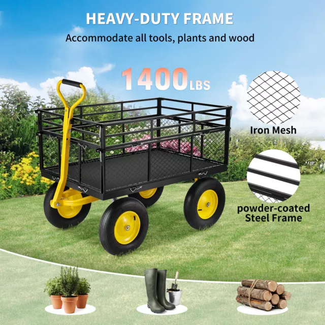 VEVOR Chariot de Jardin en Acier 635 kg 4 Roues Panier Fer avec Côtés Amovibles 3